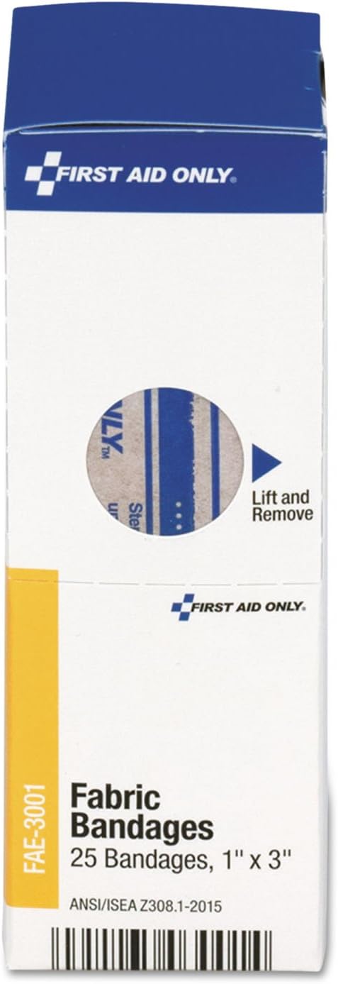 First Aid Only, Inc FAE3001 Fabric Bandages, 1-Inch x 3-Inch, 25/Box