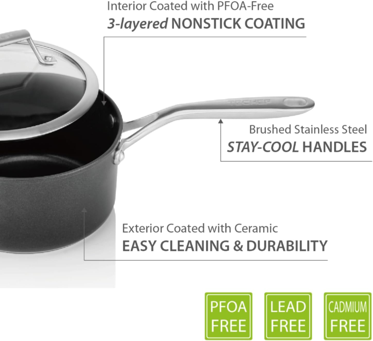TECHEF - Onyx Collection - 2-quart Saucepan with Glass Lid, coated with New Teflon Platinum Non-Stick Coating (PFOA Free) (2-quart)