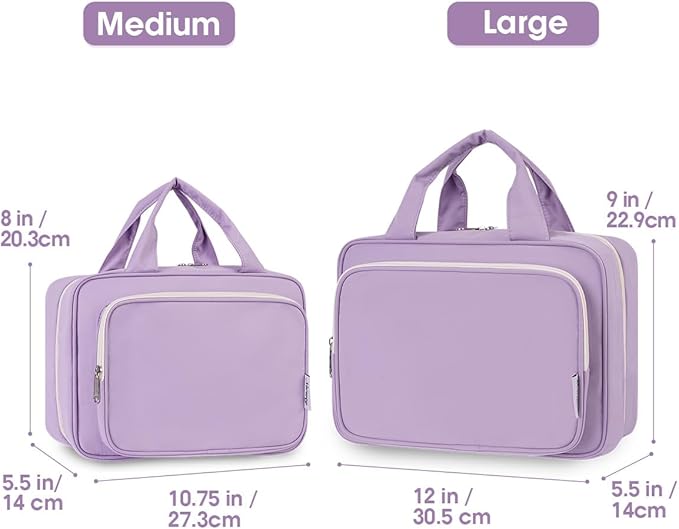 Travel Toiletry Bag for Women Large Hanging Makeup Bag Organizer Toiletries Bag for Full Size Essentials Accessories Cosmetics (Purple (Large))