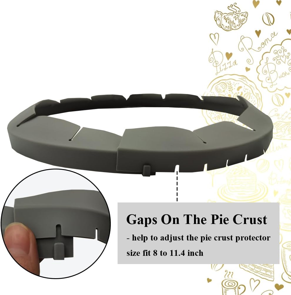 Adjustable Pie Crust Shields, Silicone Baking Protectors, Cover Ring Tools Fits 8-11.4 Inch Pies, Baking Pie Pizza Crust Shield Protector Cover for Edges ﻿ (Grey)