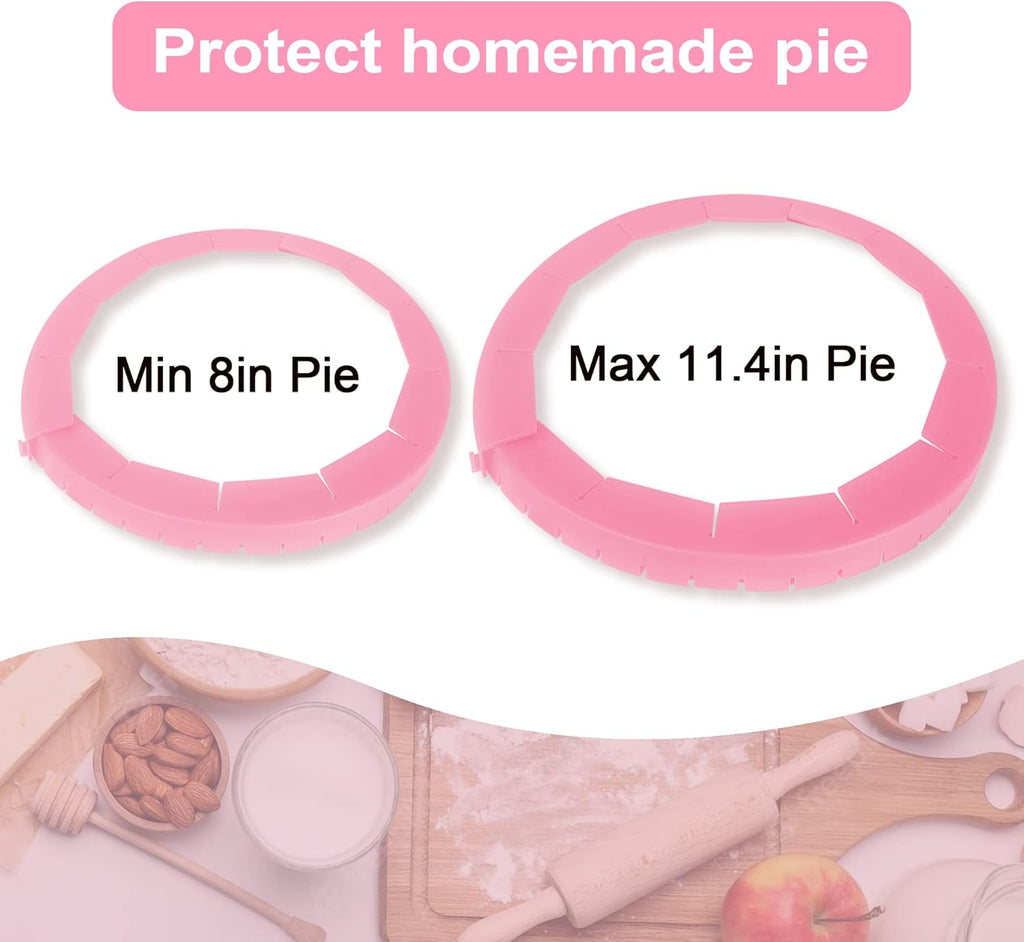 2 Pack Adjustable Silicone Pie Crust Shield - BPA-free Pie Crust Protector Cover Kitchen Tool - Fit 8-10.7 Inch Pies - Dishwasher Safe (Pink)