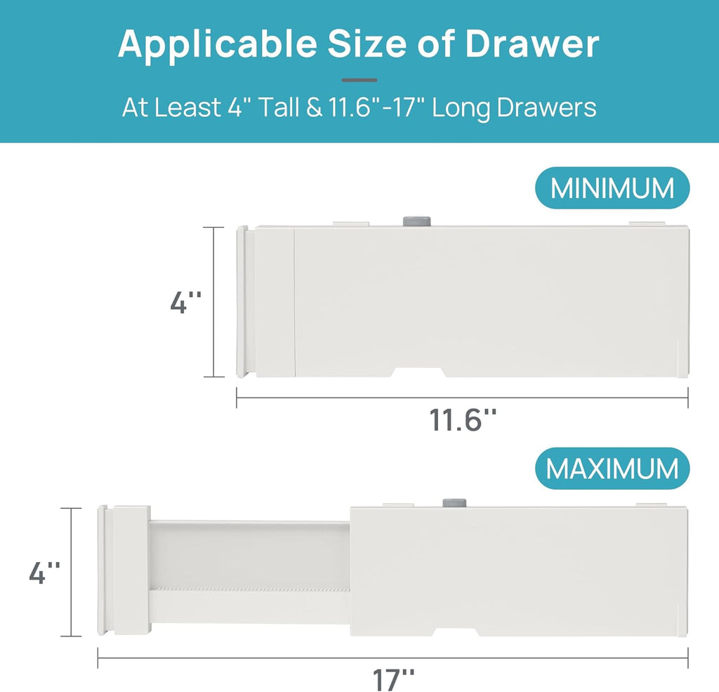 Vtopmart 4 Pack Drawer Dividers for Clothes, 4" High 11.6"-17" Adjustable Expandable Dresser Drawer Organizer, Plastic Drawers Separators for Dresser, Baby Clothes, Underwear, Kitchen & Office Storage