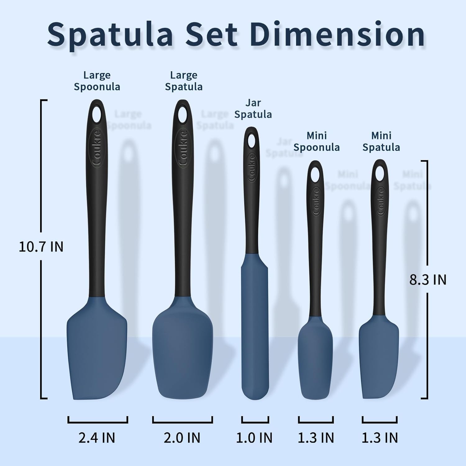 Coukre Silicone Spatula Set of 5,High Temperature Resistant, Food Grade Silicone, Dishwasher Safe, for Baking, Cooking (Dark Blue)