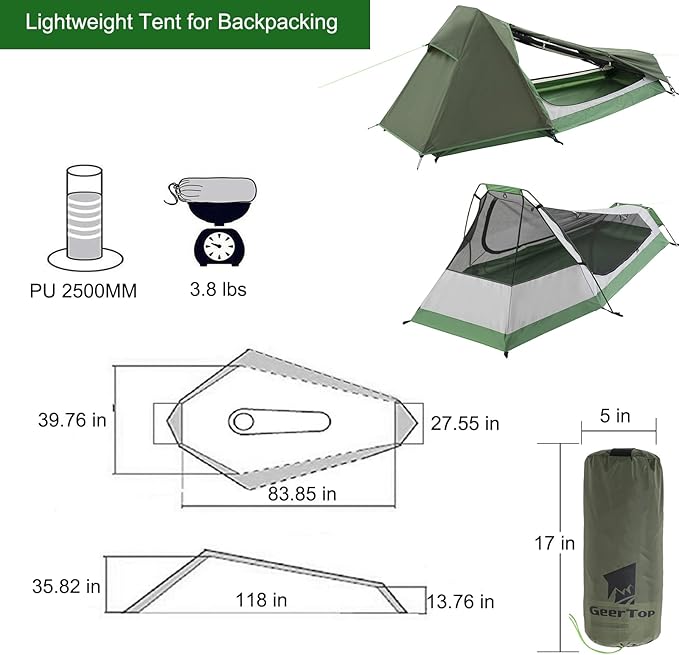 GEERTOP Lightweight 1 Person Bivy Tent for Camping 3 Season Waterproof Single Person Camp Tent for Backpacking Hiking Travel Outdoor Survival Gear