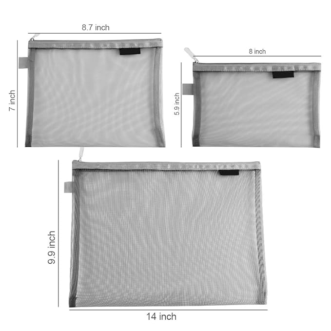 Clear Cosmetic Bags Zip Makeup Mesh Bags Pencil Case Pouch Travel Toiletry Kit Set Storage Case (Grey)