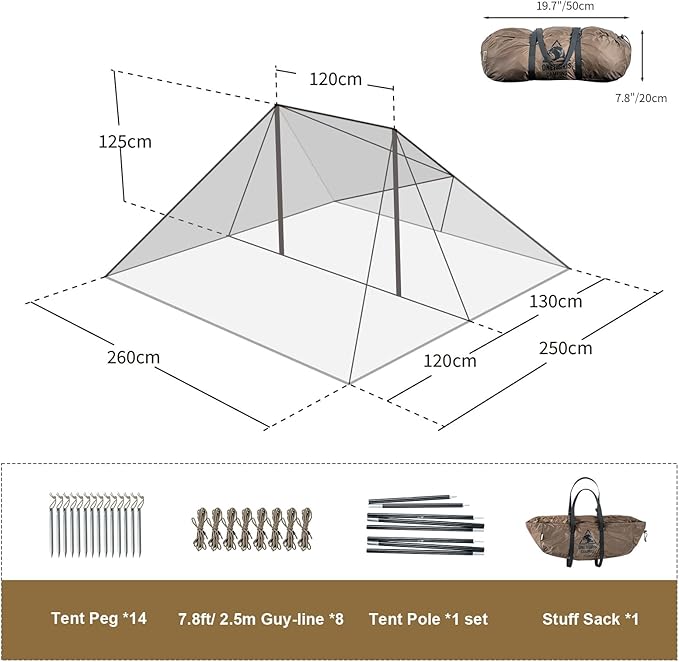 OneTigris Platoon Camping Tent, Waterproof Windproof Versatile Bushcraft Shelter for Outdoors Survival Travel Beach Truck Bikepacking