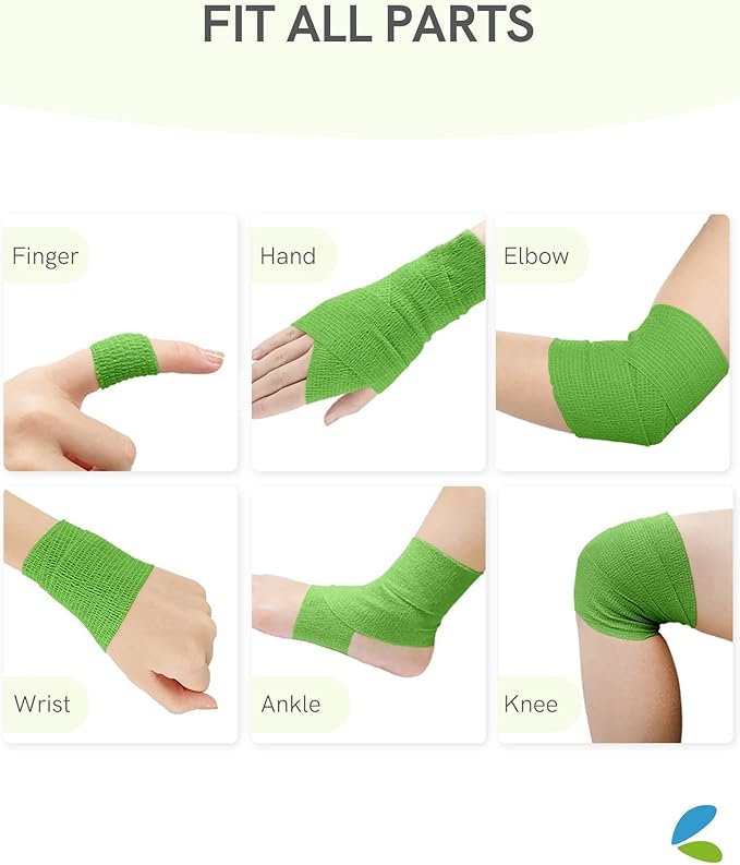 FriCARE Self Adhesive Bandage Wrap, Medical Tape in First Aid Kit, Cohesive Bandages for Wounds Sport Vet, FSA/HSA Eligible, 2 Inches X 5 Yards 6 Rolls, Emerald Green