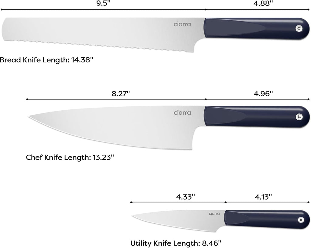 CIARRA Professional Kitchen Knife Set 5 PCS - Chef Knife Set, Bread Knife, Utility Knife, High Carbon Stainless Steel Cooking Knives with Gift Box (Blue)