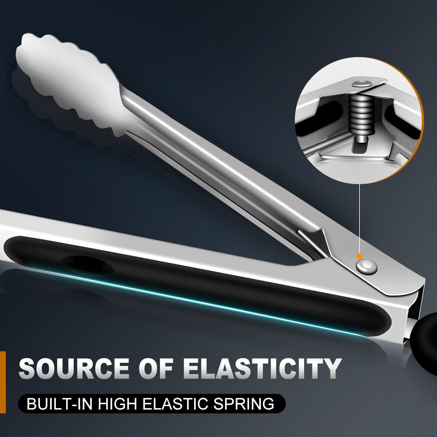 Kitchen Tongs - 12 inch Heavy Duty Food Tongs, Ergonomic Grip,Superior Stainless Steel and Non-Slip Heat Resistant handle - Perfect for Cooking, Salad, Grilling, Barbecue,Dishwasher safe