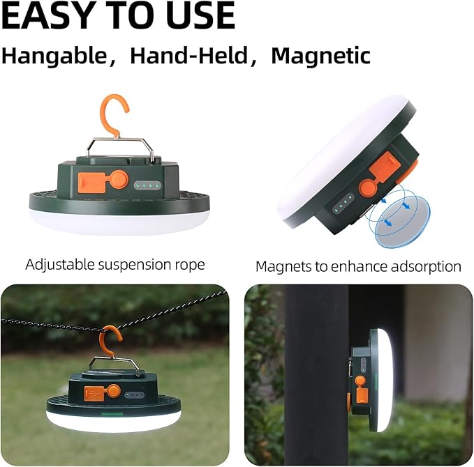 10000mAh Rechargeable Tent Light 3 Lighting Modes, 4000LM LED Portable Camping Lantern, IPX5 Waterproof, 30W Hanging Tent Light with Magnet, for Emergency & Gift
