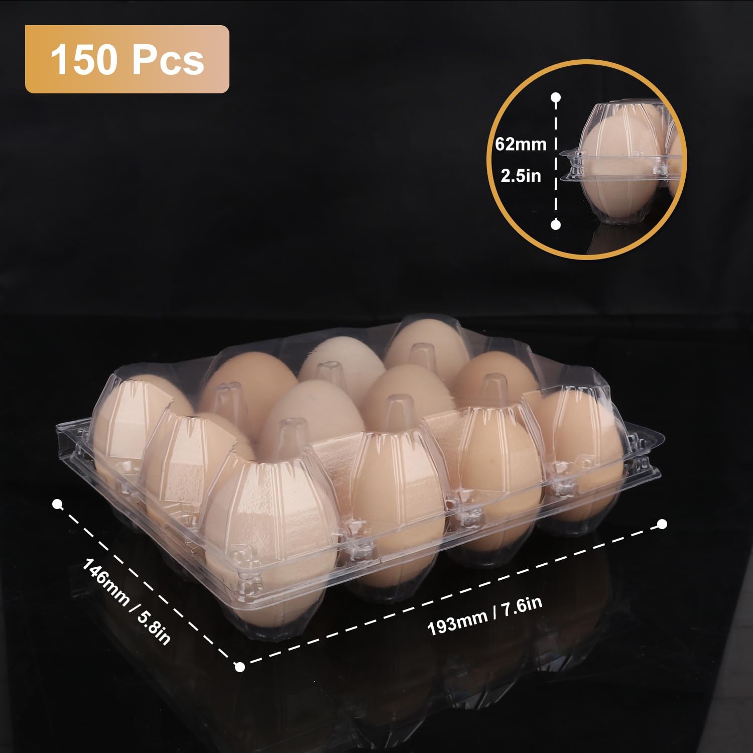 150 Pack Bulk Egg Cartons, Clear Plastic Chicken Egg Holders, Egg Tray Carton Holder for Home & Kitchen, Farm & Market Use, An Eco-Friendly Egg Storage Solution, 12 Grids