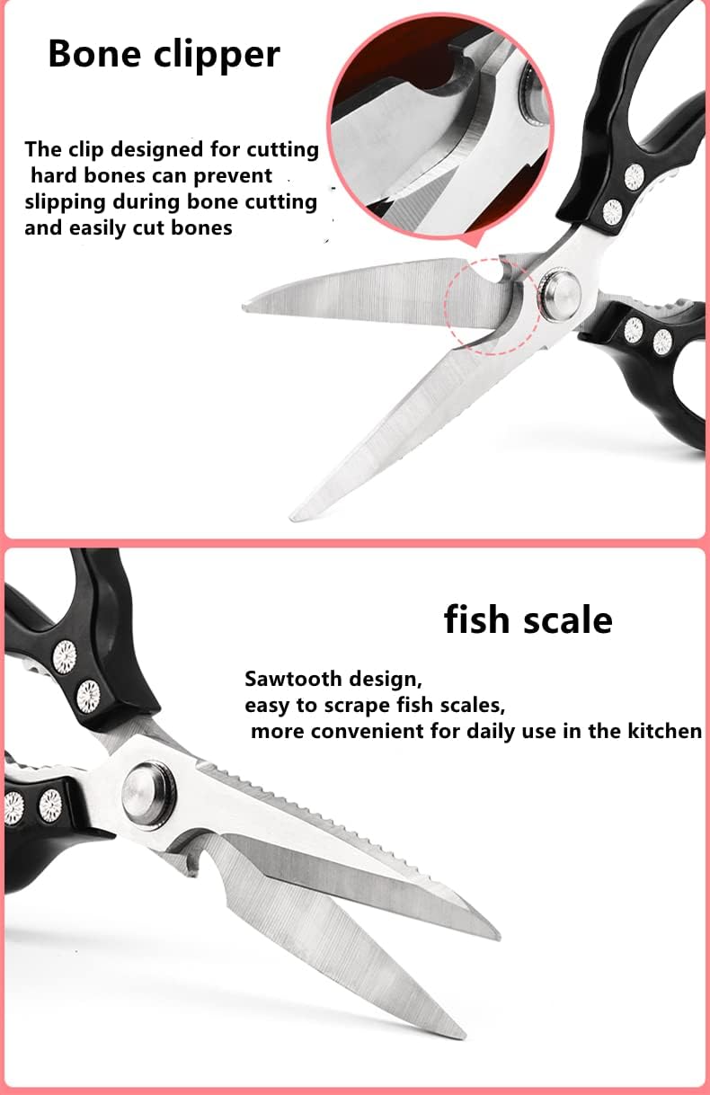 Heavy Duty Sharp Kitchen Scissors, Dishwasher Safe, Cooking Shears for Meat, Chicken, Fish, Poultry, Herb, Bread (Black)