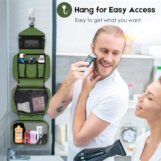 dopobo Travel Toiletry Bag for Women, Dopp Kit for Men, Waterproof Makeup Bag Shaving Bag with Hanging Hook, Portable Toiletry Organizer for Traveling and Camping