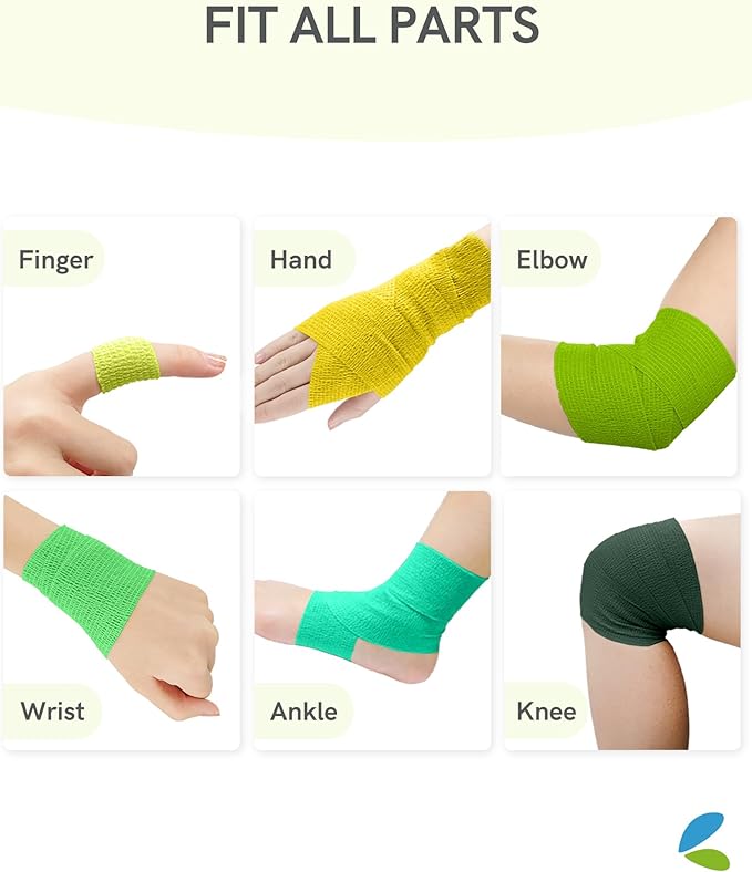 FriCARE Self Adhesive Bandage Wrap, Medical Tape in First Aid Kit, Cohesive Bandages for Wounds Sport Vet, FSA/HSA Eligible, 2 Inches X 5 Yards 6 Rolls, Lush