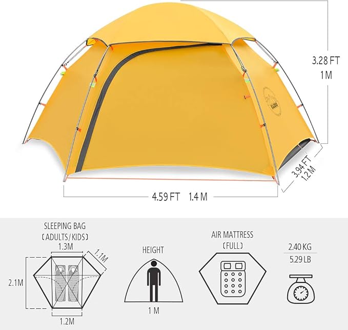 KAZOO Waterproof Backpacking Tent Ultralight 1/2 Person Lightweight Camping Tents 1/2 People Hiking Tents Aluminum Frame Double Layer