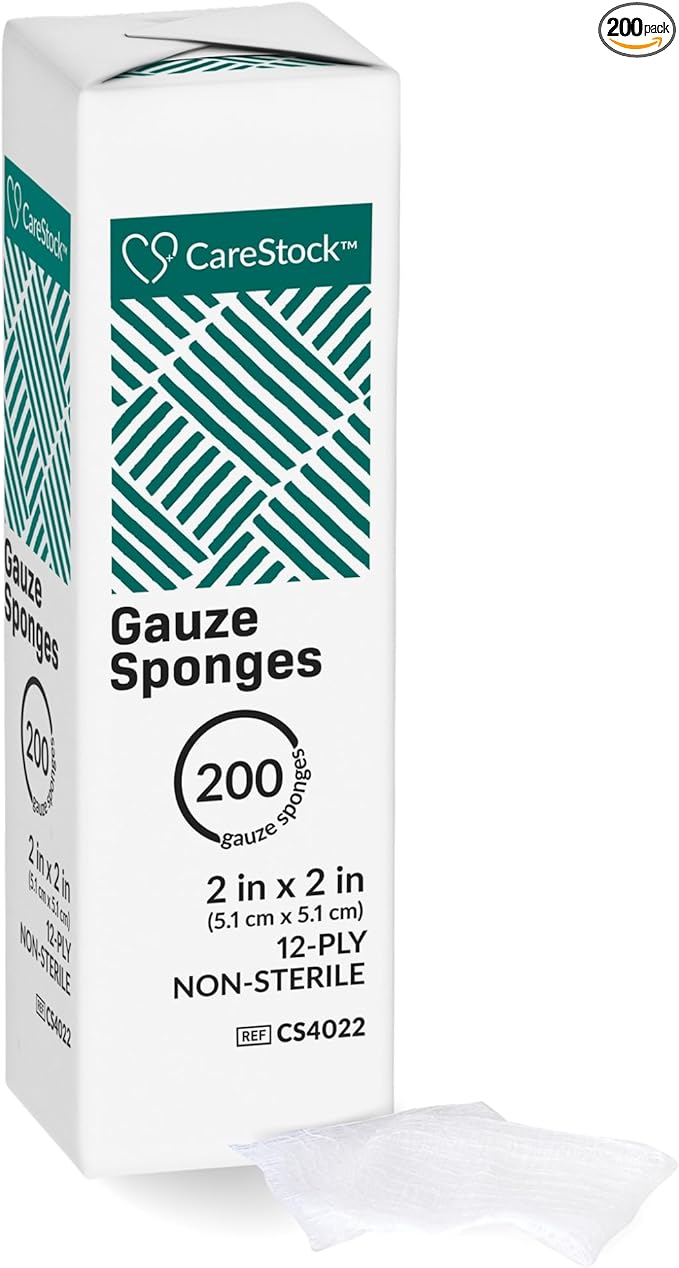 Gauze Sponge 2x2 [200 Count] Non-Sterile Gauze Pads, 12-Ply, Medical Grade Cotton Wound Dressing for First Aid Kit