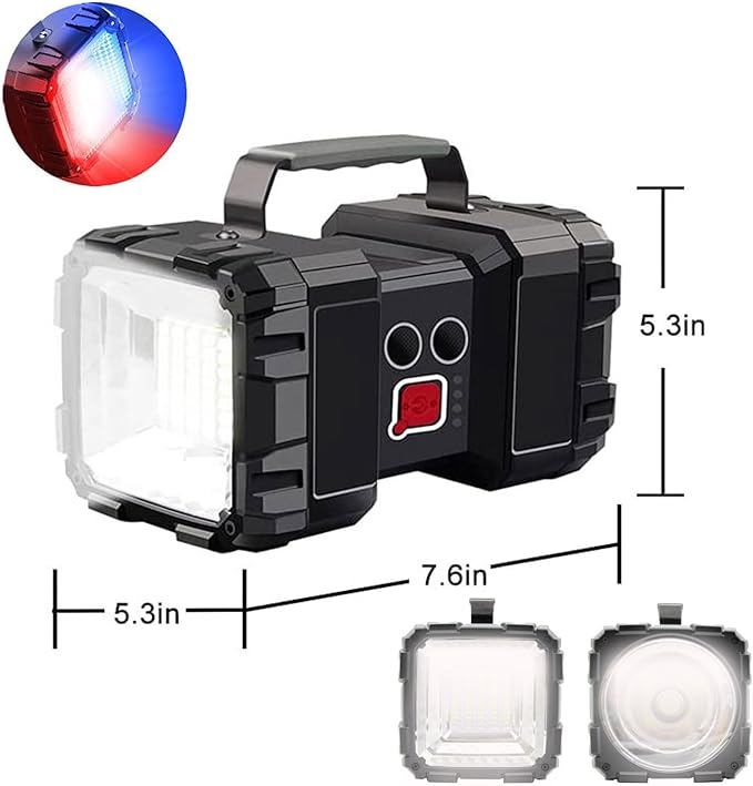 Rechargeable LED Searchlight Flashlight, LED Spotlight Big Power Capacity 13000LM 20h Ultra-Long Standby 7 Lights Modes Camping Work Light, Waterproof, Power Bank, for Home, Outdoor (45 LEDs)