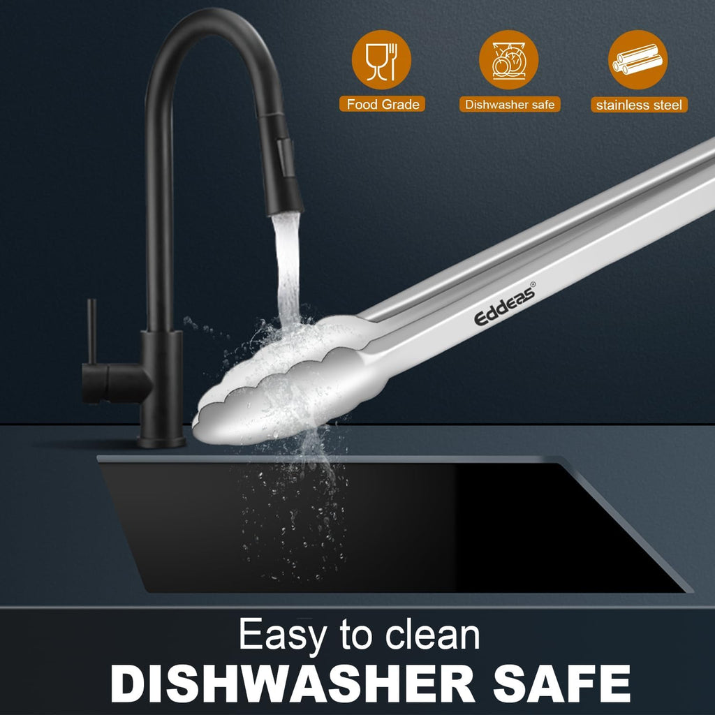 All Metal Tongs For Cooking - Heat Resistant 600 Degrees Stainless Steel Kitchen Tongs, Set of 2-9" & 12 inch, Locking Tongs, For Food,Salad, BBQ, Grilling, Dishwasher safe