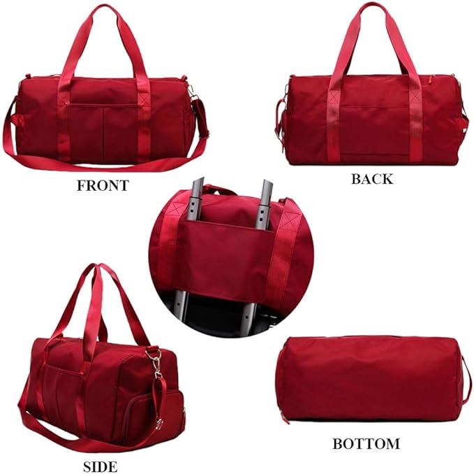 KARRESLY Sports Gym Bag for Women Travel Duffel Bag with Wet Pocket and Shoes Compartment for Training Swim Yoga(Red1)