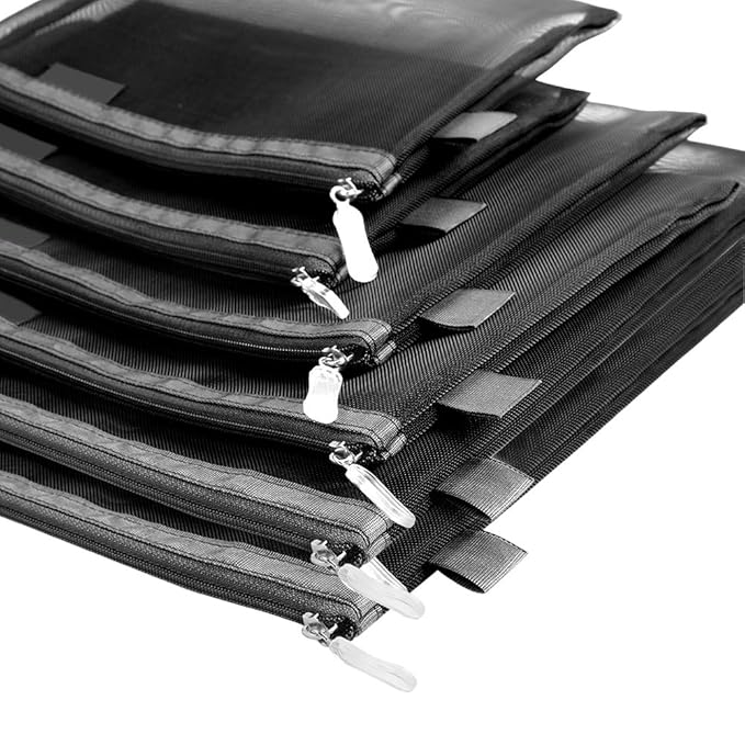 Clear Cosmetic Bags Zip Makeup Mesh Bags Pencil Case Pouch Travel Toiletry Kit Set Storage Case ((6A+5A)*3 Black)