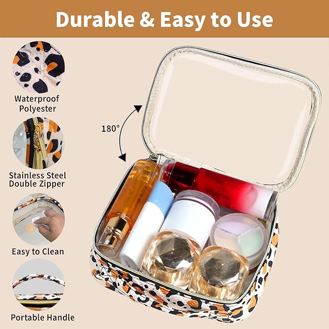 TSA Approved Travel Toiletry Bag,4 Pack Clear Makeup Bags with Handles,Quart Size Clear Cosmetic Bags for Traveling Women,Men,Carry on Airport Airline Compliant Bag,Leopard