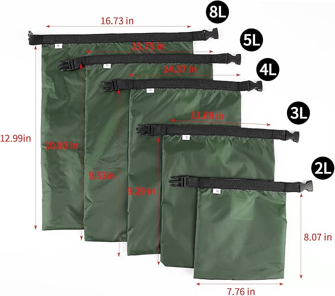 Dry Bags Waterproof Set, 5 Packs Ultralight Waterproof Bags Small Stuff Sack Water Proof Bag Dry Packs, Outdoor Dry Bag Keep Gear Dry for Backpacking Hiking Boating Camping Travel