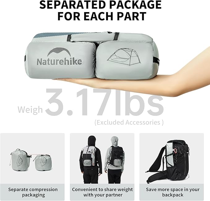 Naturehike Star River UL 2 Person Backpacking Tent, Double Layer Waterproof Two Person Tent, Lightweight Backpacking Cycling 2 Person Tent