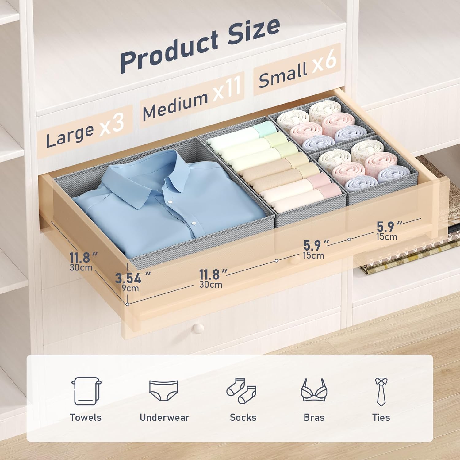 DIMJ Drawer Organizer Clothes - 20 Pack Closet Drawer Organizer Bins for Baby Clothes Storage, Fabric Dresser Organizer for Nursery Bedroom, Foldable Small Drawer Dividers for Underwear Socks