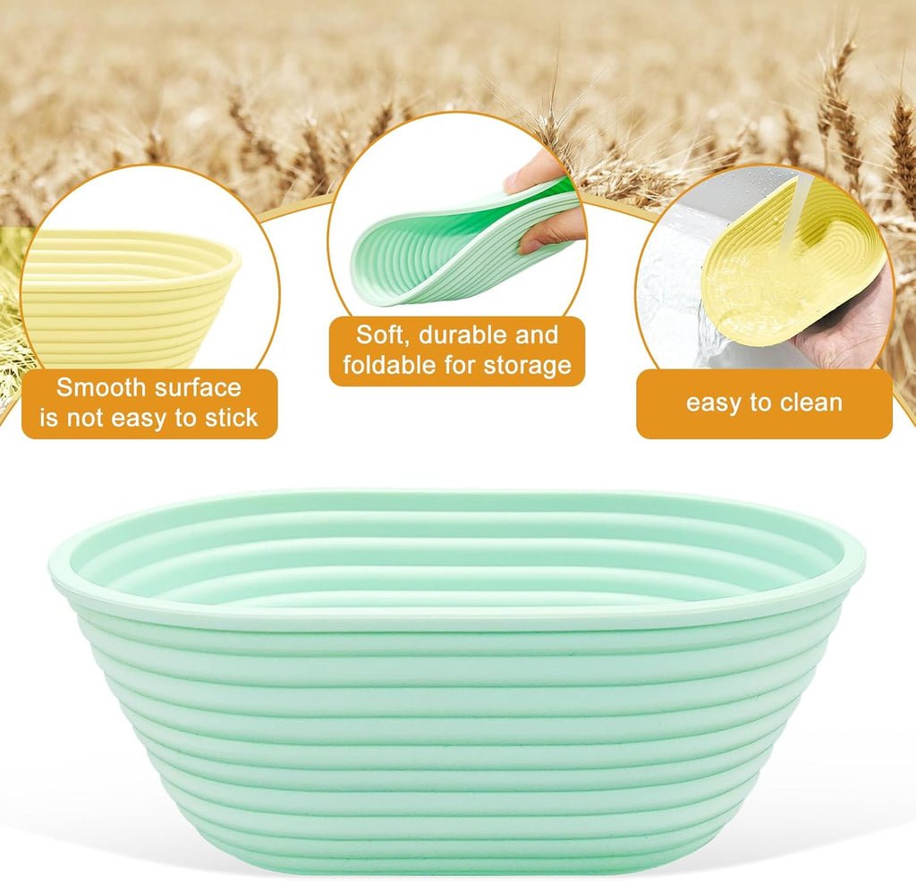 Silicone Banneton, Sourdough Bread Baskets (Set of 6, 6.5 Inch), Oval Proofing Bread Bowls with Starter Kit, Bread Making Baking Supplies