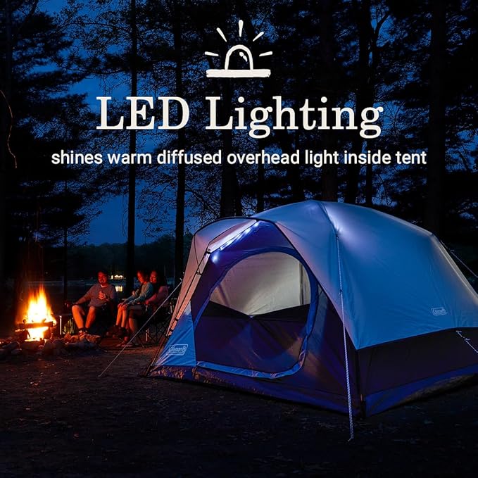 Coleman Skydome Tent with LED Lights Weatherproof 4-Person Tent with Overhead Lighting Sets Up in 5 Mins Made of PFAS-Free Materials