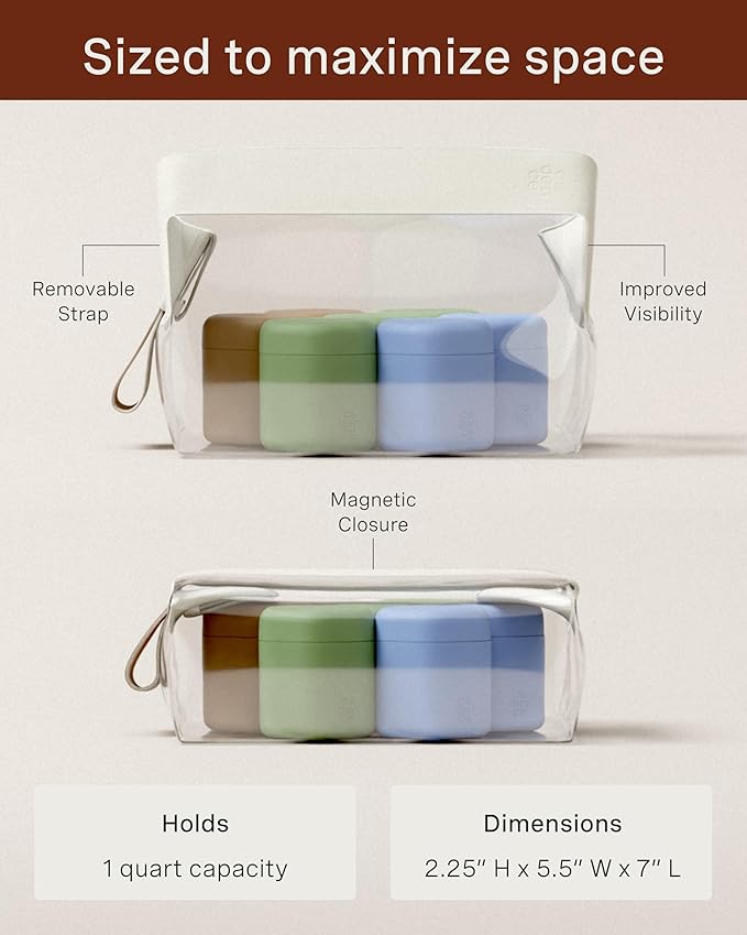 Cadence Parcel - Clear Dopp Kit with Magnetic Closure - Durable and Leak-Resistant Travel Toiletry Kit - TSA-Compliant and Modular Design - Small Hygiene Bag for Travel Essentials - 1 Qt
