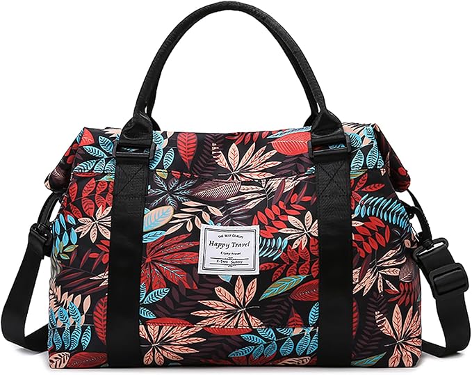 Travel Duffle Bag Weekender Overnight Bag Gym Tote with Dry and Wet Separated Pocket for Women Girls Shoulder Workout Duffel Bag Water Resistant (colorful leaves)