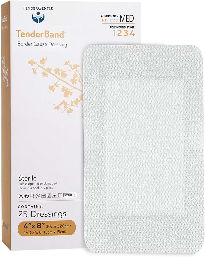 Bordered Gauze Island Dressing 4x8-25 Adhesive Gauze Pads for Wound Protection - Good for Hospitals, Medical Facilities, First Aid Kits, and More