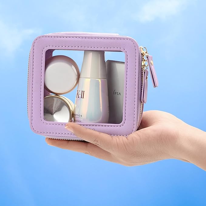 Aveniee Mini Clear Makeup Bag, Small Cosmetic Bags Travel Toiletry Bag, TSA Approved Clear Makeup Case Pouch with Zipper, Car Organizer Essentials for Women Men(Lilac)