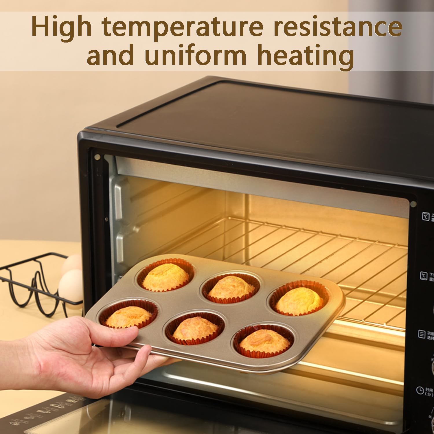 2Pcs Non-Stick 6-Cup Muffin Pan for Baking, Carbon Steel Cupcake Baking Tray, Stackable Cupcake Molds, Dishwasher Safe - 10.4 x 7.3 x 1.1 Inches (Black)