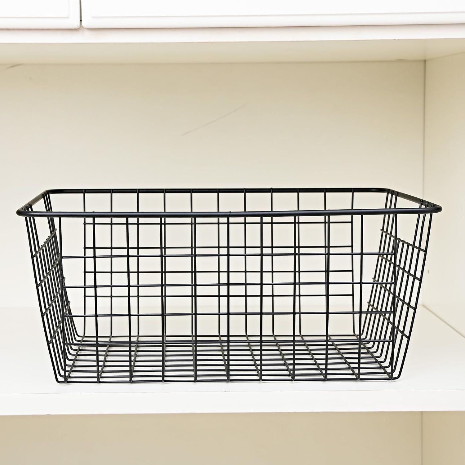 14" Upright Freezer Storage Baskets, Black Wire Storage Bins Large Bakset for Freezer, Pantry, Bathroom Organizing, Set of 2