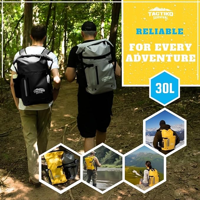 30L Heavy-Duty 100% Waterproof Backpack - Equipment Pocket, Carabiner - Roll Top Floating Dry Bags (Jet Black)