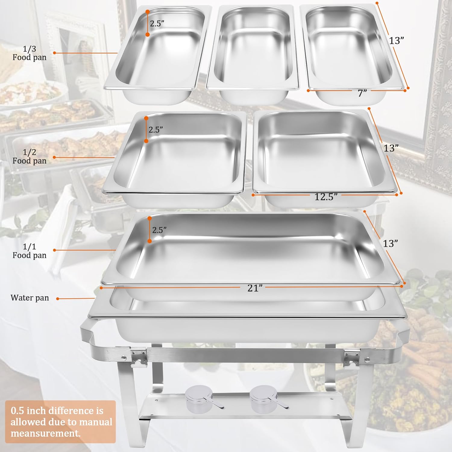 Chafing Dishes for Buffet [Set of 2/4] Stainless Steel Food Warmers for Parties 9QT Chafers and Buffet Warmers Sets Commercial Catering Chafers for Event Party