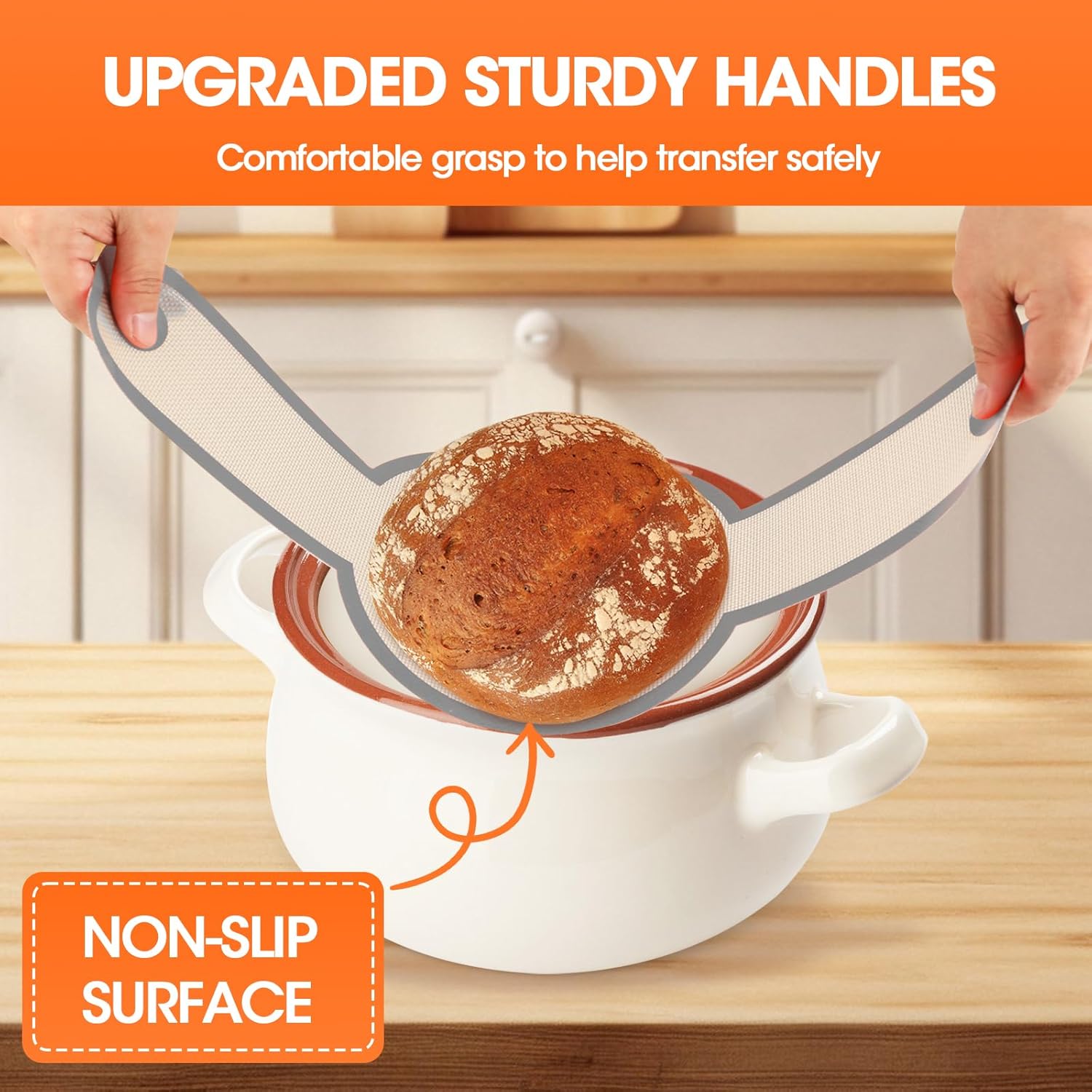 Silicone Bread Sling Dutch Oven，2 PCS Silicone Baking Mat Set，Non-Stick & Easy Clean Reusable Bread Mat With Extra Long Handles, Bread Baking Mat for Sourdough Transfer