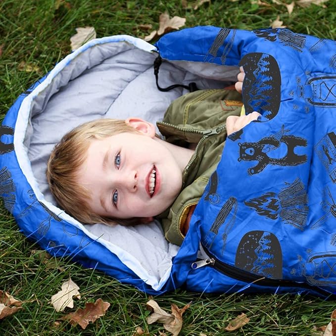 KidzAdventure Mummy Style 32 – 59F Kids Sleeping Bag with Pillow Sleeve, 4 Season, Lightweight and Backpacking Style, Ideal for Camping, Sleepover, Boys, Girls, Youth and Toddlers