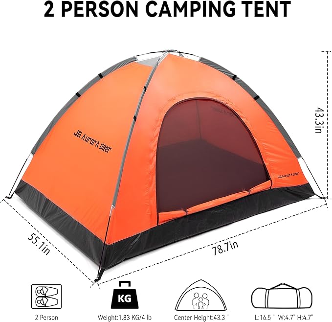 2 Person Camping Tent 4 Person Tents for Camping Windproof Tents for Camping Hiking Backpacking Traveling 2/3/4 Family People Tents for Camping Portable Tent with Carry Bag