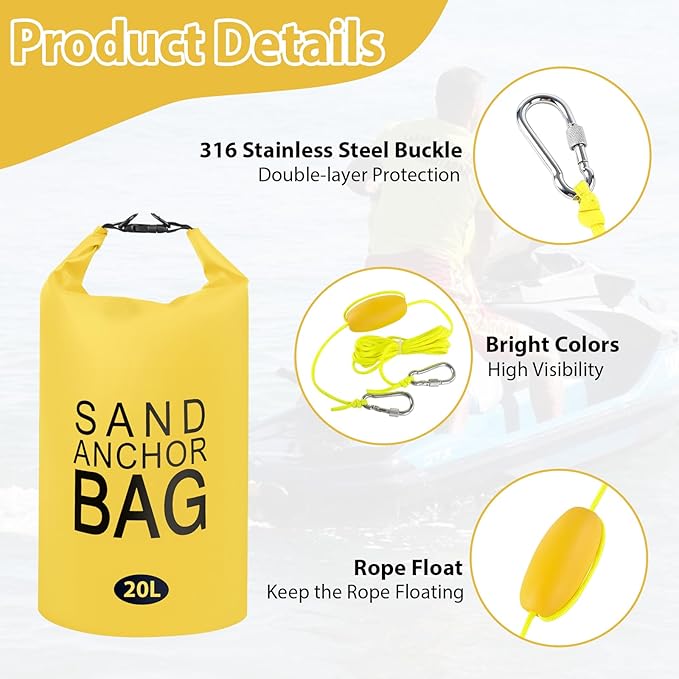20L Sand Anchor Bag, 2 in 1 Jet Ski Anchor Kit for Float with Adjustable Buoy, Waterproof Dry Bag for Jetski, Kayak, Boat, Water Sports - Blue