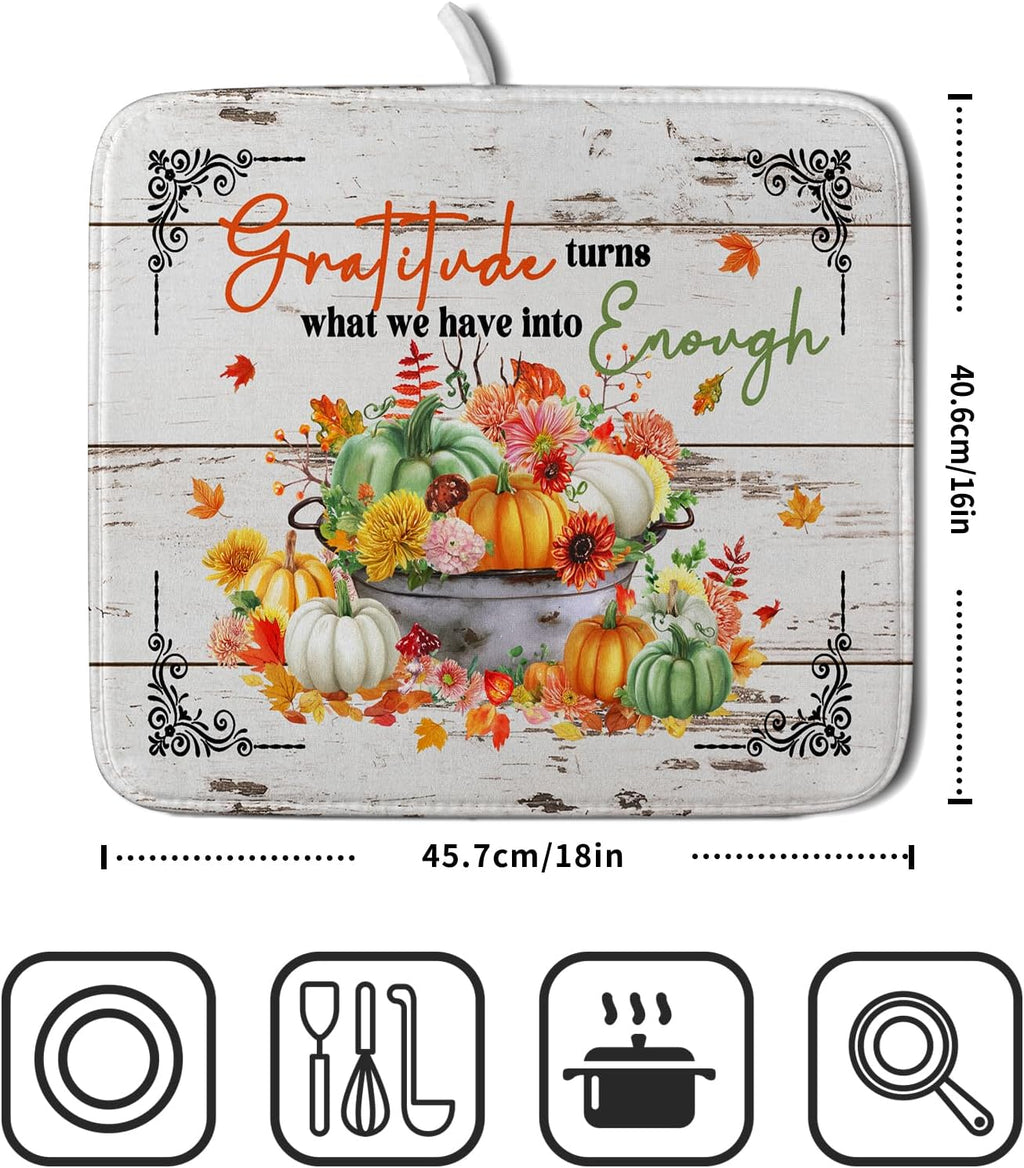 Fall Dish Drying Mats for Kitchen Counter Absorbent Autumn Dish Drainer Pad Home Decor