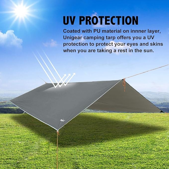 Unigear Hammock Rain Fly Waterproof Tent Tarp, UV Protection and PU 3000mm Waterproof, Lightweight for Camping, Backpacking and Outdoor Adventure