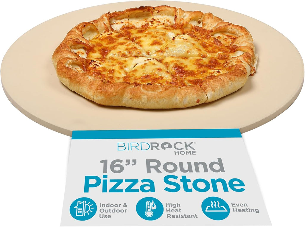 BIRDROCK HOME Pizza Stone for Oven and Grill | 16" Cordierite Baking Stone for Cooking, Bread, Pie, BBQ | Indoor - Outdoor | Grill, Smoker, Toaster Use | Ceramic Sheet for Crispy Crust (Round)