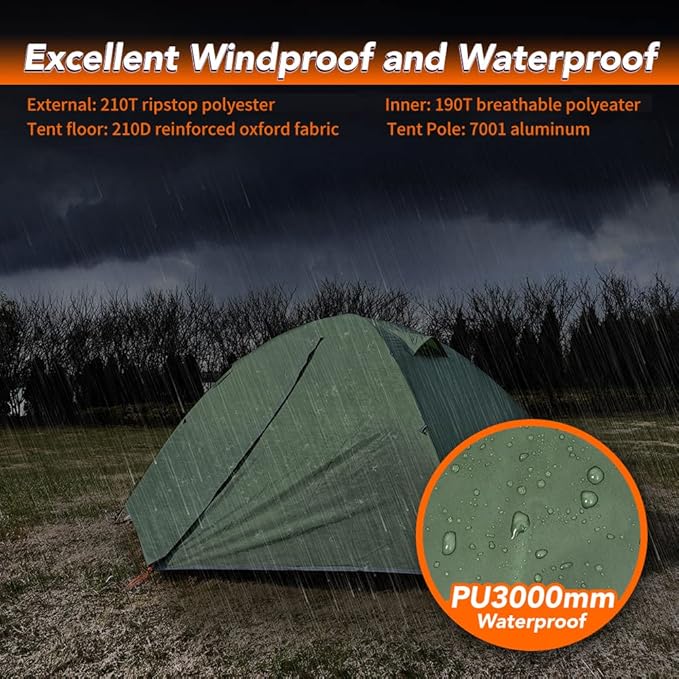 MC TOMOUNT Backpacking Tent 1-2 Person Waterproof Lightweight Double Layer Free-Standing Aluminum Pole for Outdoor Camping Hiking 4 Season