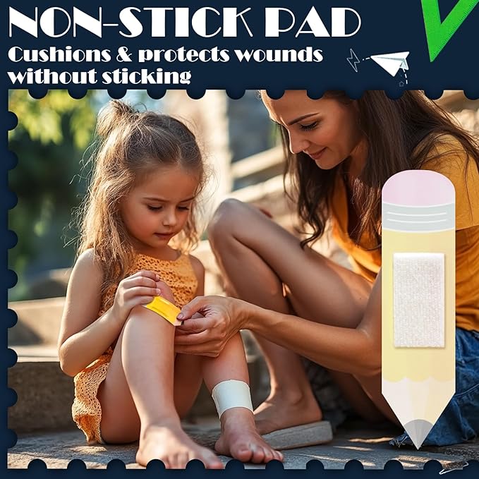 Geiserailie 60 Pcs Back to School Pencil Kids Bandages with Gift Box Self Adhesive Pencil Bandages for Minor Cuts Scrapes Fun First Aid Kit Graduation Gift First Day of School Classroom Party Supplies