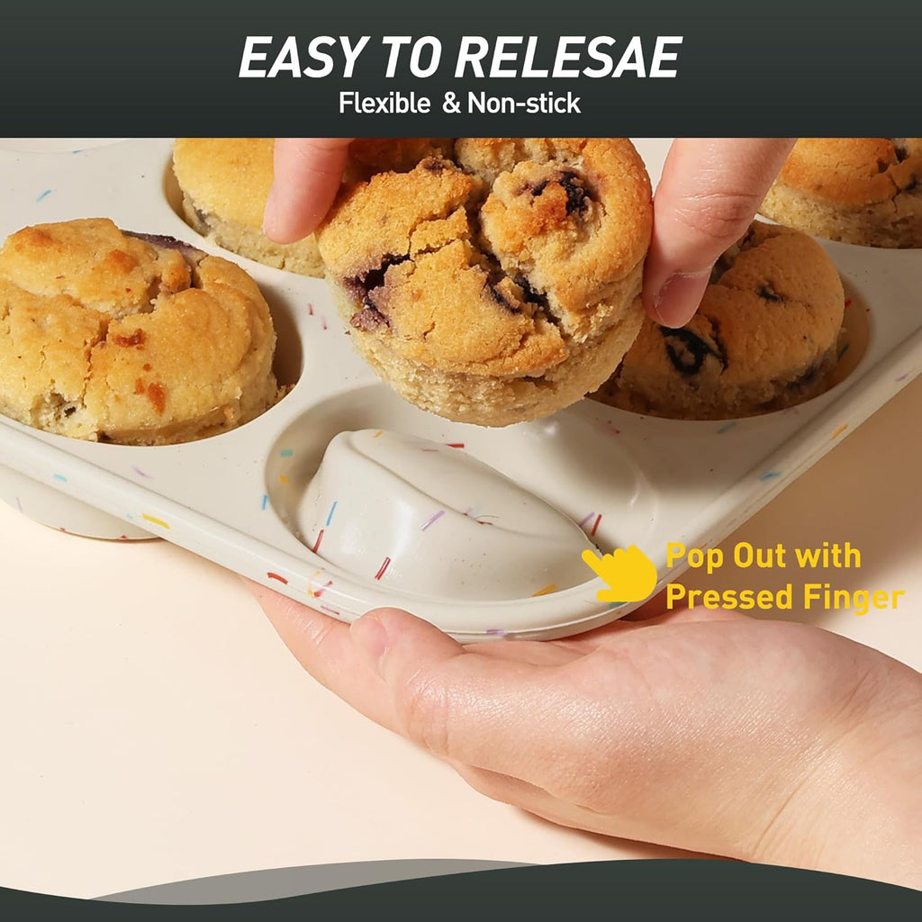 2 Pack 12 Cups Silicone Muffin Pan with Metal Reinforced Frame Regular Size Silicone Molds Cupcake Cake Baking Pans Cookie Baking Chocoflan Cupcake Mold Not Stainless Steel Ceramic Aluminum