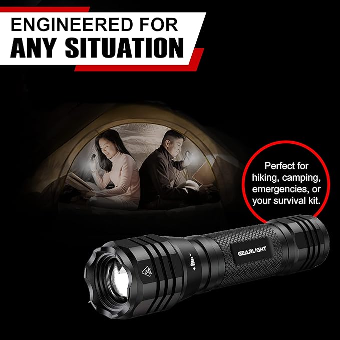 GearLight S1050 LED Flashlight High Lumens - Flashlights for Camping, Hiking, Dog Walking - Powerful Emergency Flashlights with 3 Modes for Outdoor Use - Bright Flashlight with Zoomable Beam