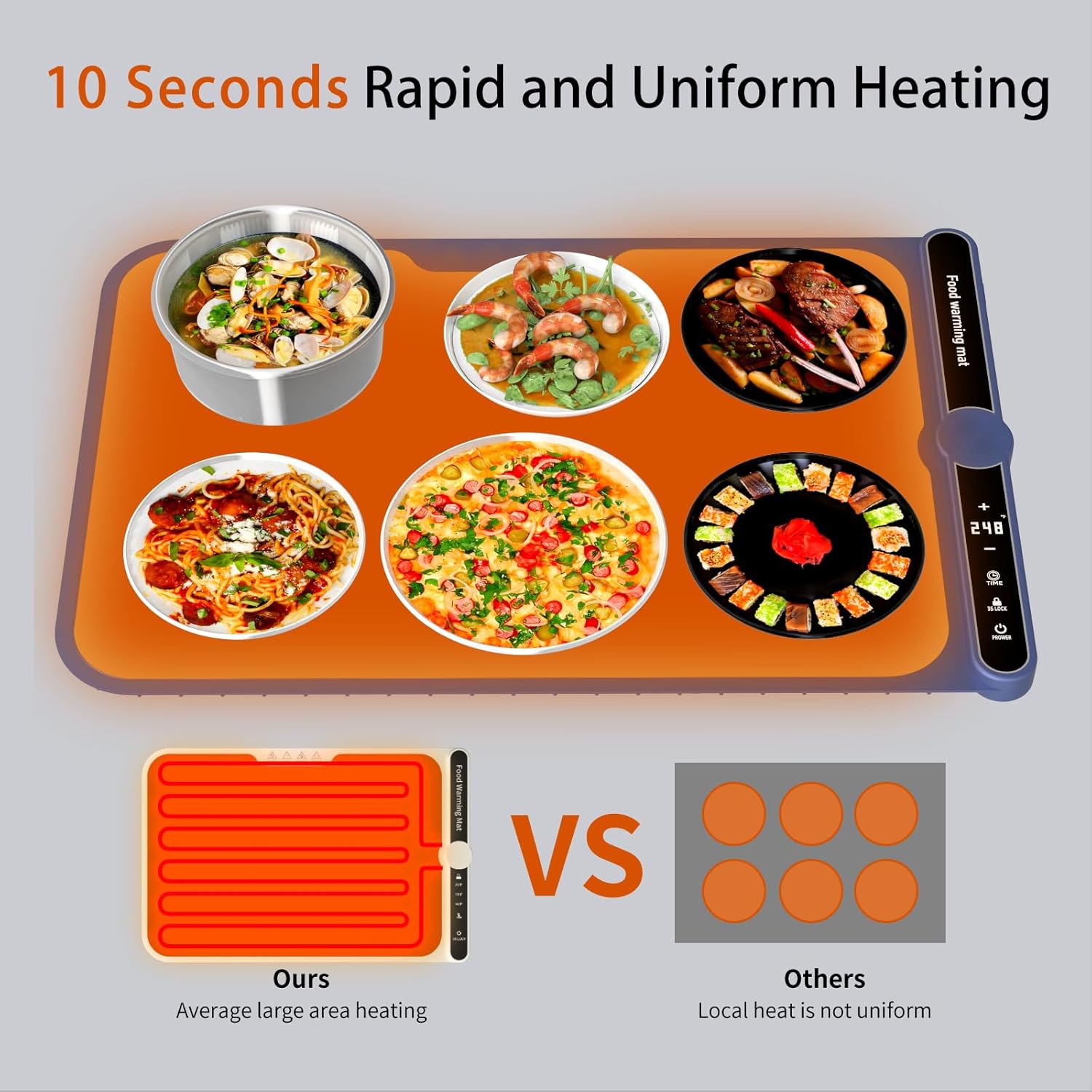 Warming Mat for Food, Rollable Electric Warming Trays for Food with 9 Temperature Settings, Heating Fastly in 10S, Food Warmer Using for Buffets Party and Home Daily, Blue